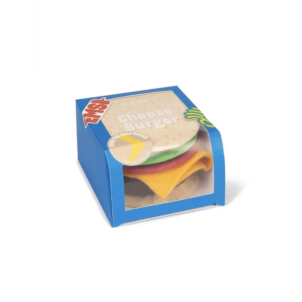 Eat My Socks Cheeseburger, bas et chaussettes en taille unique avec un packaging amusant, en coton, élasthanne et polyester,  multi