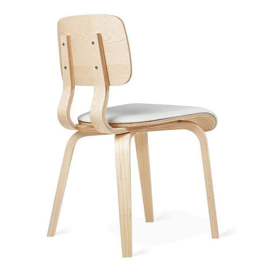 Gus* Modern Cardinal, chaise rembourrée, en cuir et bois cintré, cuir blanc, frêne