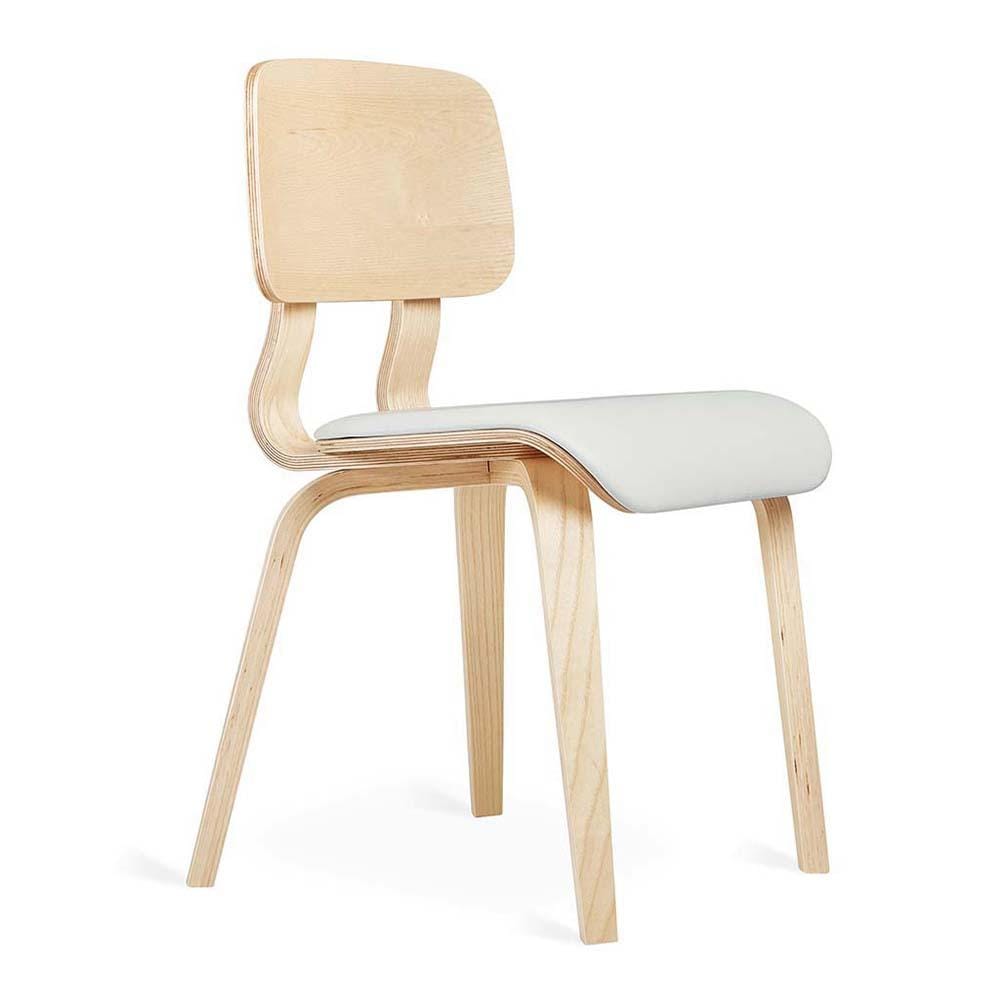 Gus* Modern Cardinal, chaise rembourrée, en cuir et bois cintré, cuir blanc, frêne