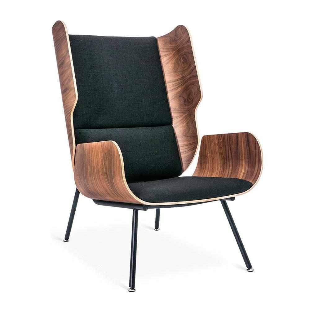 Gus* Modern Elk, fauteuil avec dossier haut, en bois, tissu et métal, laurentian onyx