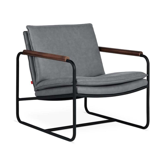 Gus* Modern Kelso, fauteuil, en métal et nubuck, lariat aberdeen, noyer