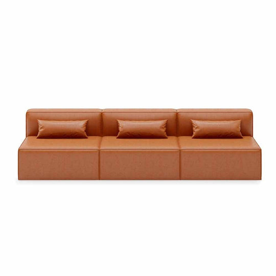 Gus* Modern Mix Modular 3, sofa modulaire 3 places, en bois et tissu, cuir vegan cognac