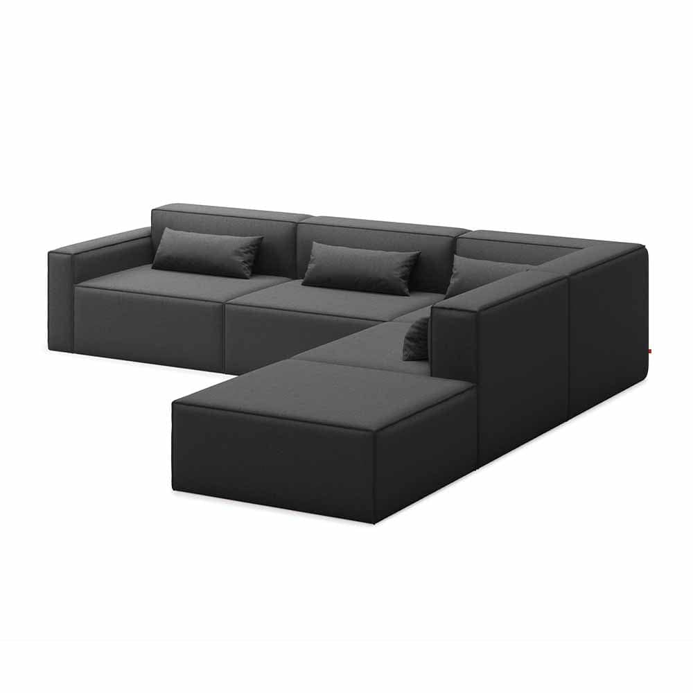 Gus* Modern Mix Modular 5, sofa modulaire 5 places, en bois et tissu, mowat raven, droit