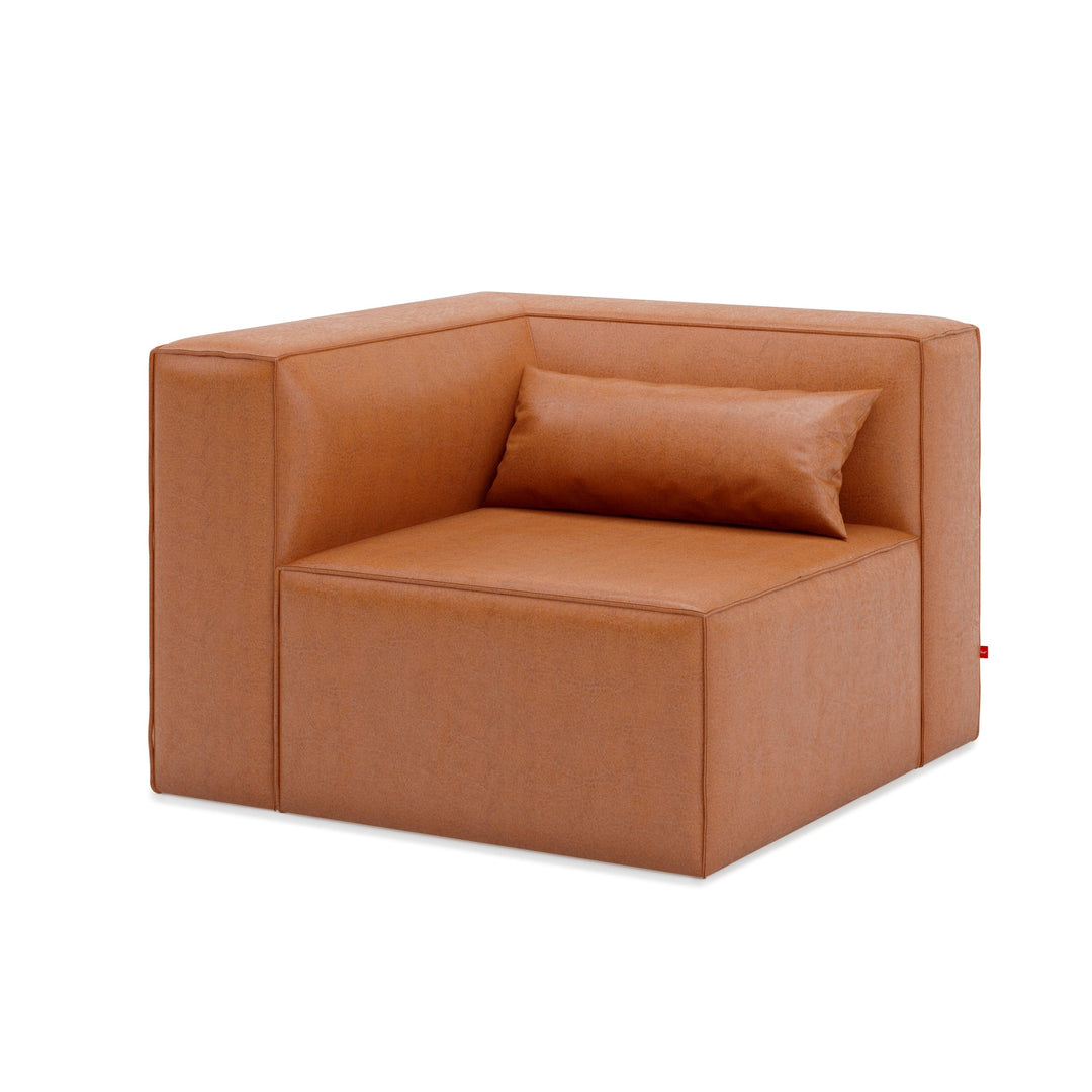 Gus* Modern Mix Modular, en bois et tissu, coin, cuir vegan cognac