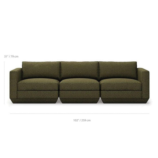 Gus* Modern Podium 3, sofa 3 places, en bois et tissu, dimensions