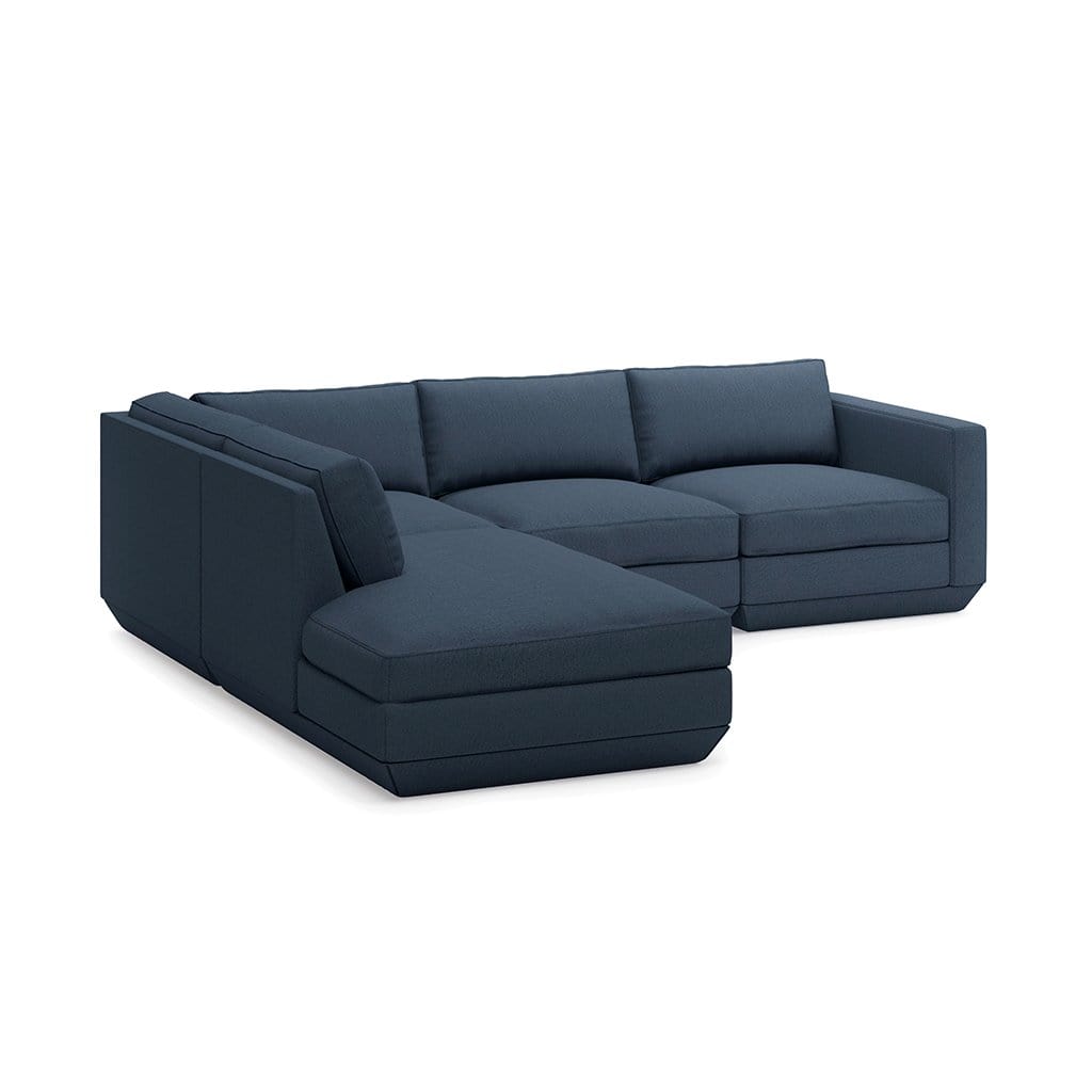 Gus* Modern Podium 4, sofa lounge 4 places, en bois et tissu, hanson navy, gauche