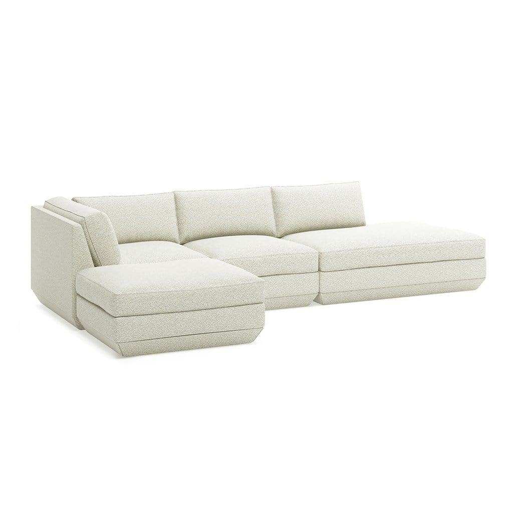 Gus* Modern Podium 4, sofa sectionnel lounge et ottoman, en bois et tissu, copenhagen fossil, gauche