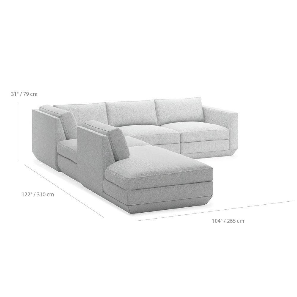 Gus* Modern Podium 5, sofa lounge 5 places, en bois et tissu, dimensions