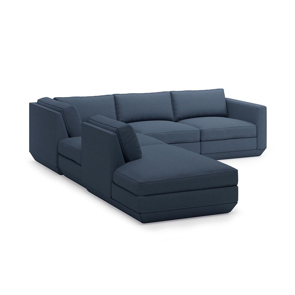 Gus* Modern Podium 5, sofa lounge 5 places, en bois et tissu, hanson navy, gauche