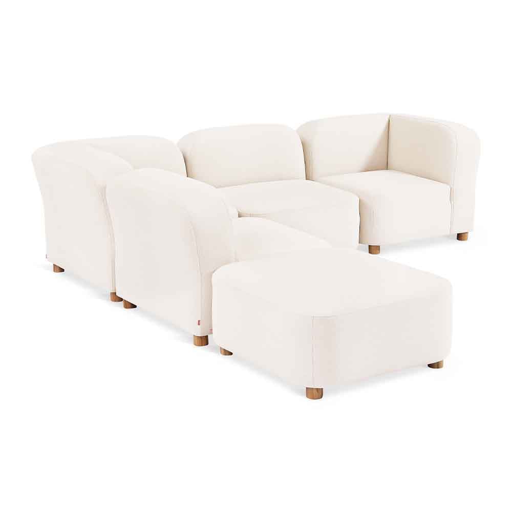 Gus* Modern Circuit Modular 5, sofa modulable aux coins arrondis, en bois et tissu, merino cream