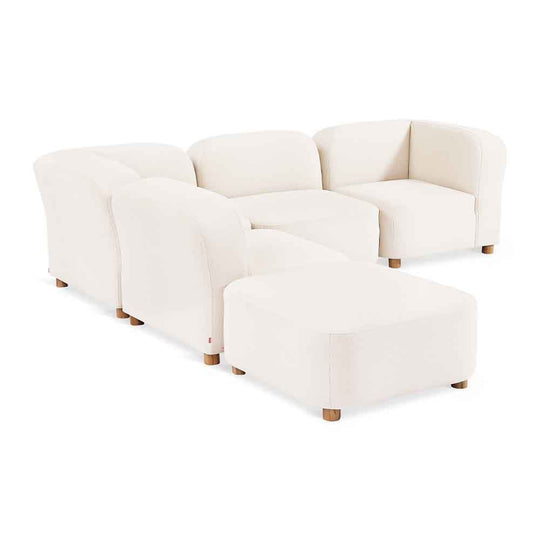 Gus* Modern Circuit Modular 5, sofa modulable aux coins arrondis, en bois et tissu, merino cream