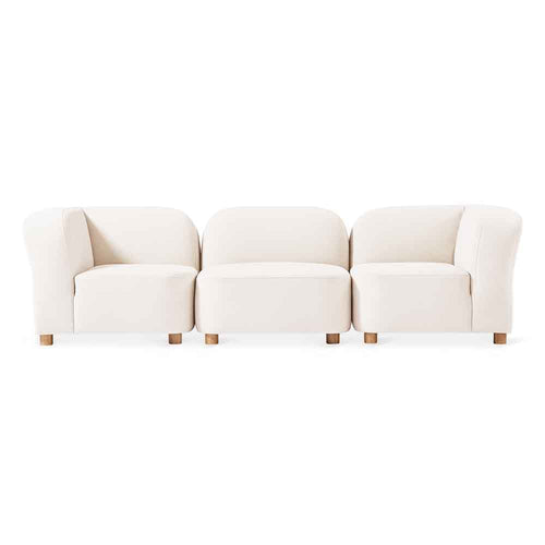 Gus* Modern Circuit Modular 3, sofa modulable aux coins arrondis, en bois et tissu, merino cream