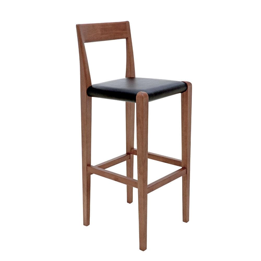 Nuevo Ameri, tabouret de comptoir, en bois et cuir, noir