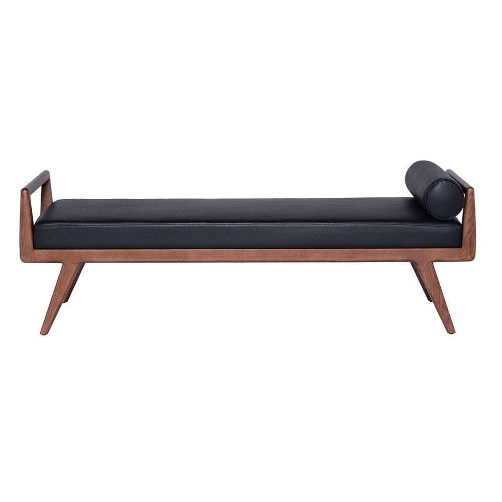 Le banc Ava : chaleur naturelle du noyer teinté frêne, touche contemporaine du naugahyde noir. Confortable, élégant et polyvalent, cet ajout raffiné sublime tout espace intérieur.