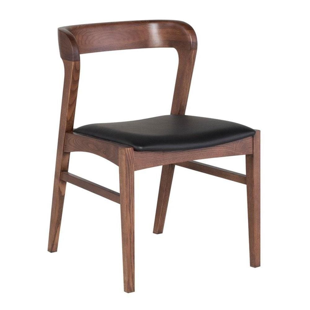 Nuevo Bjorn, chaise de salle à manger, en naugahyde noir et bois, noyer