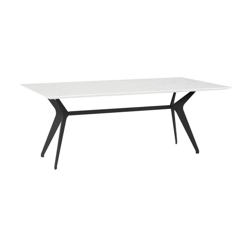 Nuevo Daniele, table à dîner et de salle à manger, en bois et en acier, céramique blanche / 79"