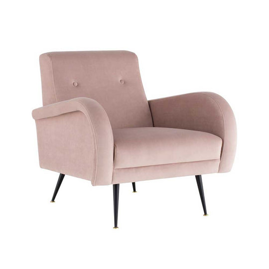 Nuevo Hugo, fauteuil, en velours et acier, blush