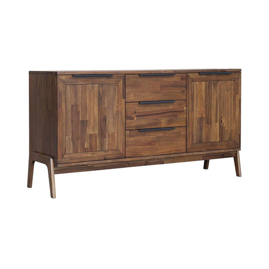 Optez pour le buffet Remix en bois d'acacia massif pour un espace à la fois élégant et fonctionnel. Style rétro scandinave, qualité artisanale, et rangement optimal.