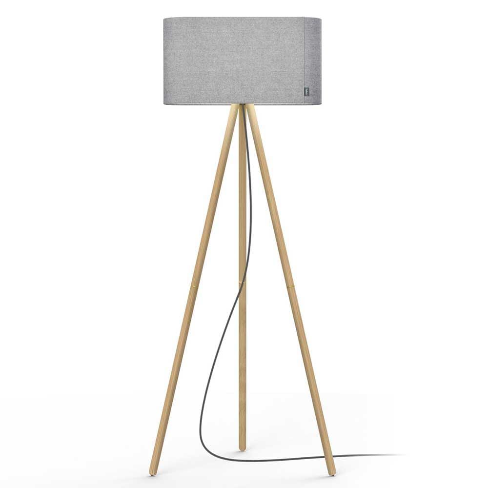 Pablo Designs Belmont, lampe sur pied avec un trépied, en tissu et bois, argenté, chêne