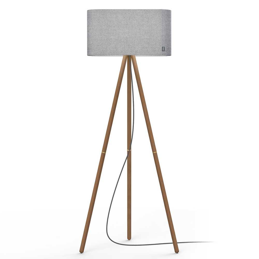 Pablo Designs Belmont, lampe sur pied avec un trépied, en tissu et bois, argenté, noyer