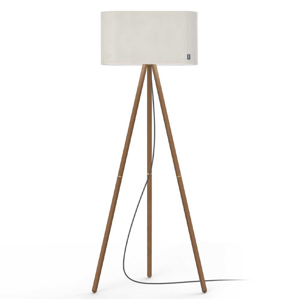 Pablo Designs Belmont, lampe sur pied avec un trépied, en tissu et bois, blanc, noyer