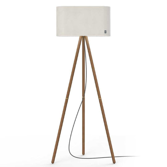 Pablo Designs Belmont, lampe sur pied avec un trépied, en tissu et bois, blanc, noyer