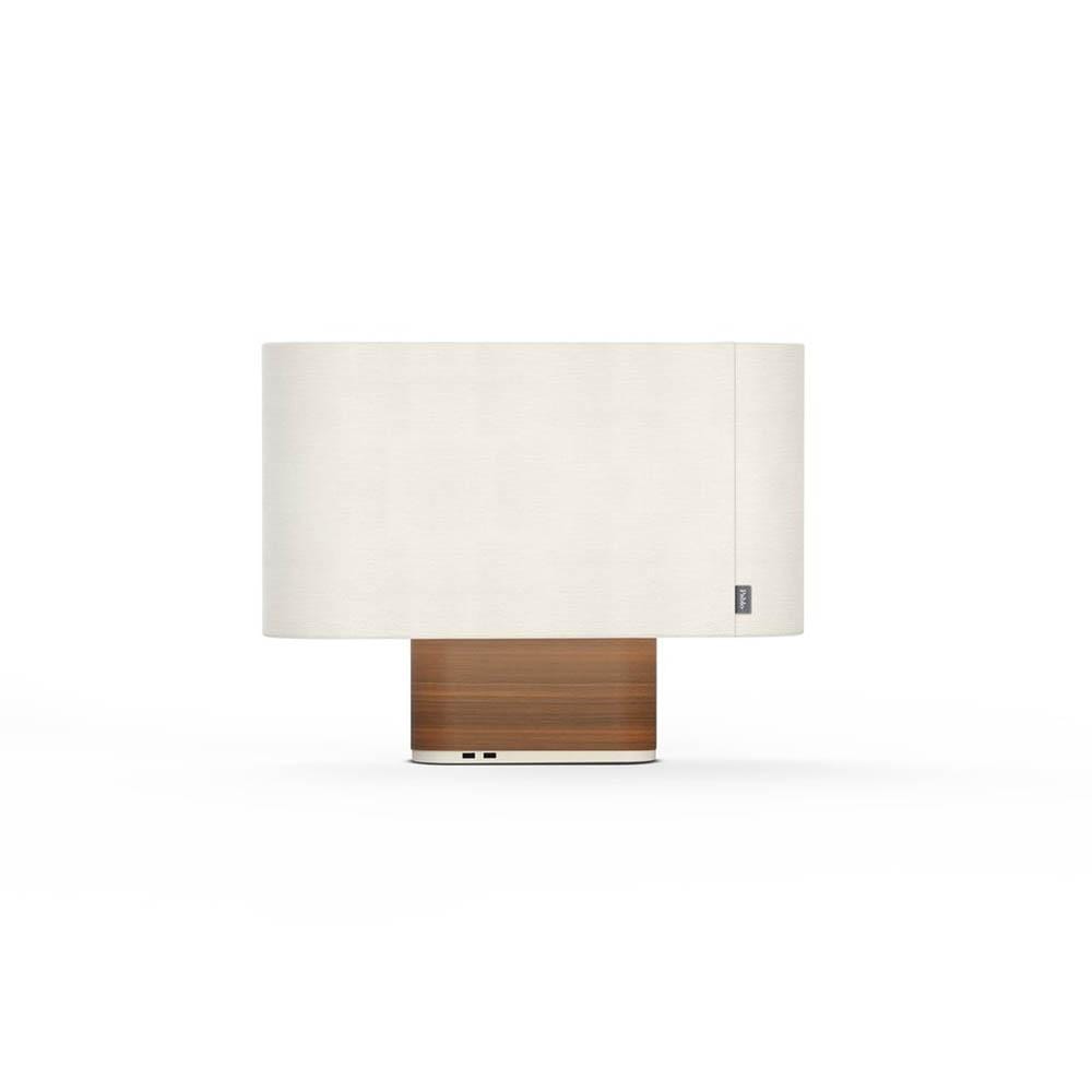 Pablo Designs Belmont, lampe de table avec un abat-jour ovale, en tissu et bois, blanc, noyer