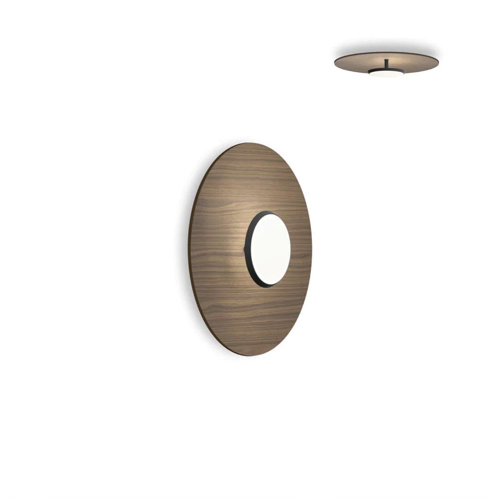 Pablo Designs Sky Dome Flush, lampe murale LED avec une abat-jour en forme de disque, en bois ou métal, noyer, noir, 18ʼʼ