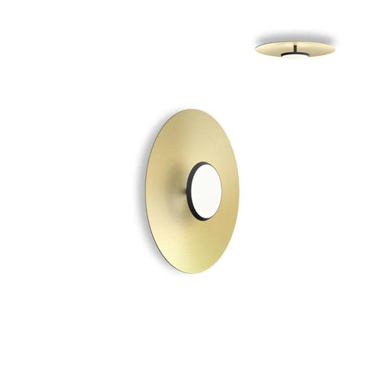 Pablo Designs Sky Dome Flush, lampe murale LED avec une abat-jour en forme de disque, en bois ou métal, laiton, noir, 18ʼʼ