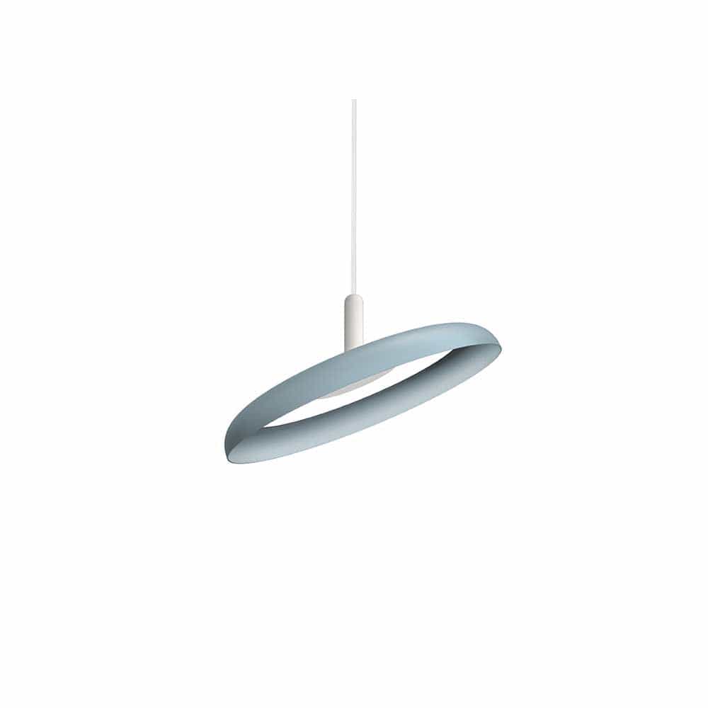 Pablo Designs Nivel, lampe suspendue LED ronde, en acier ou aluminium, bleu ardoise, 15ʼʼ, blanc