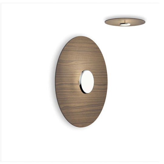 Pablo Designs Sky Dome Flush, lampe murale LED avec une abat-jour en forme de disque, en bois ou métal, noyer, alu, 24ʼʼ