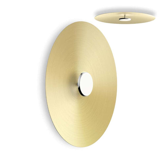 Pablo Designs Sky Dome Flush, lampe murale LED avec une abat-jour en forme de disque, en bois ou métal, laiton, alu, 32ʼʼ