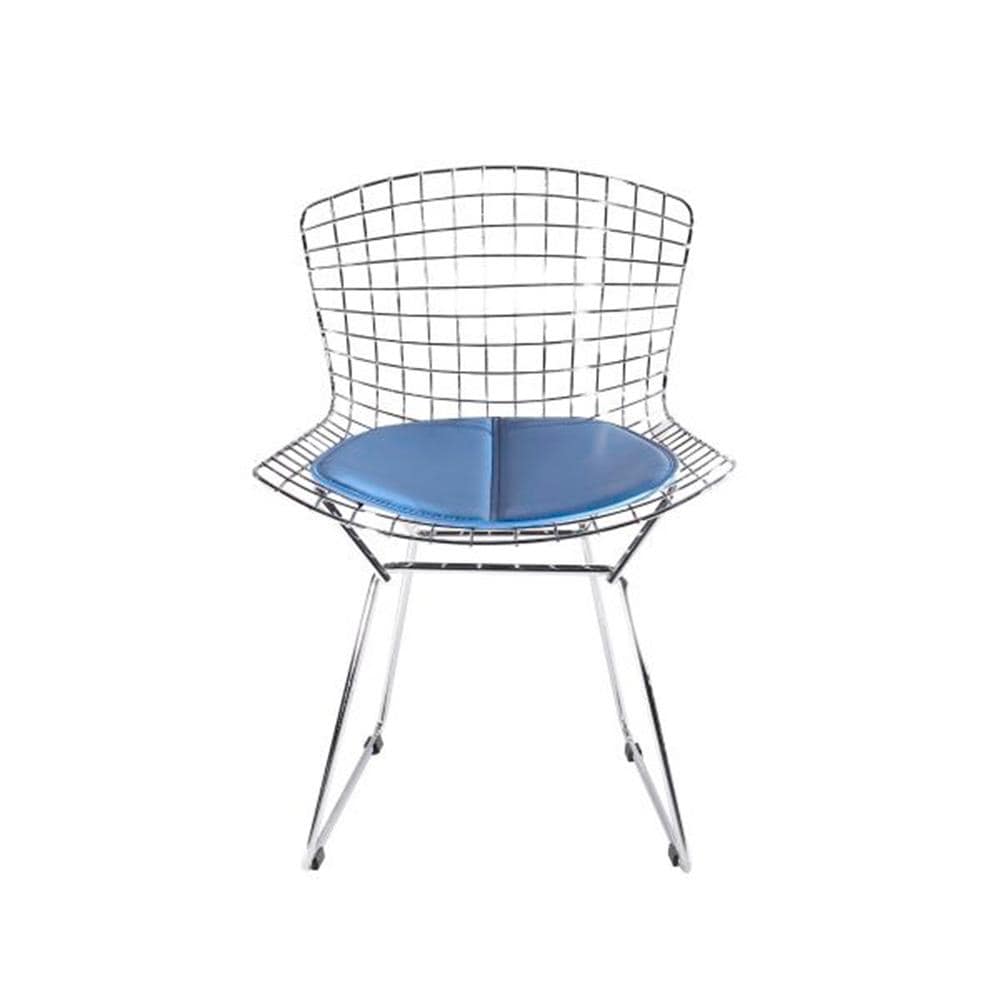 Reproduction Bertoia, chaise de salle à manger avec coussin, en métal chromé, bleu, chrome