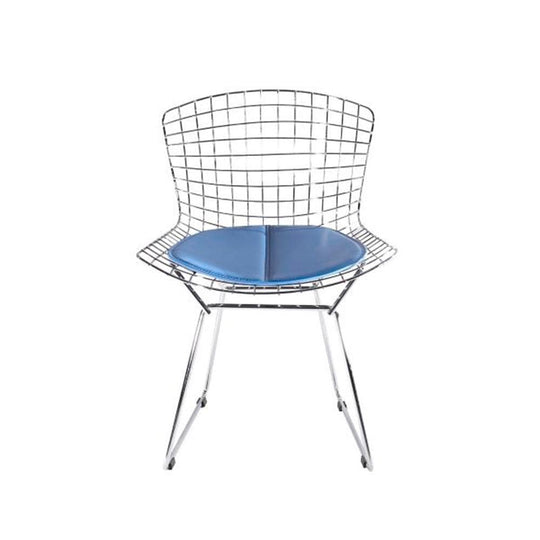 Reproduction Bertoia, chaise de salle à manger avec coussin, en métal chromé, bleu, chrome