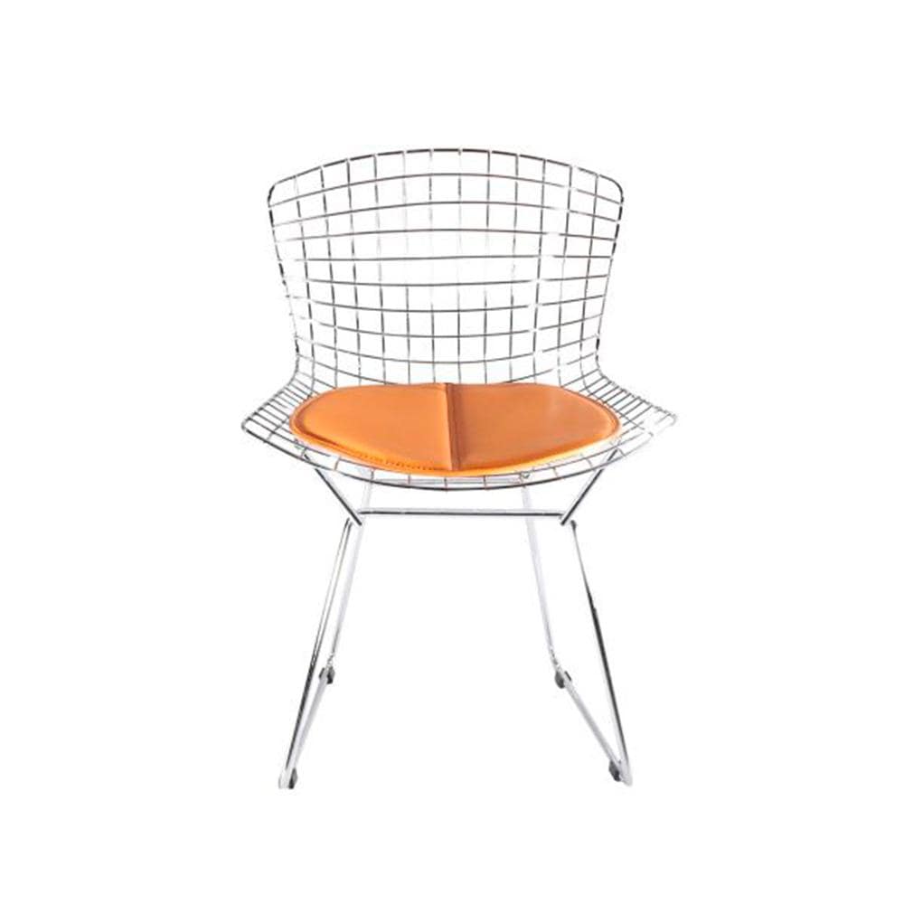 Reproduction Bertoia, chaise de salle à manger avec coussin, en métal chromé, orange, chrome