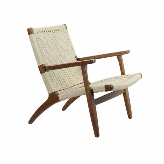 Reproduction Cavo, fauteuil, en bois et en chanvre naturel, noyer