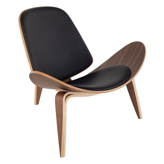 Nuevo CH07 Shell, chaise de salon, en cuir et placage de bois, noir