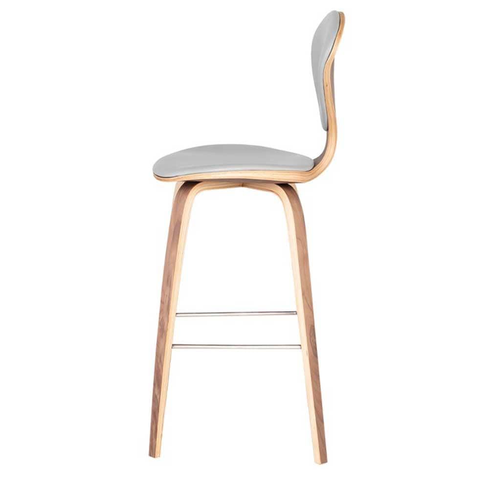 Nuevo Cherner, tabouret de bar rembourré, en cuir et placage de bois, gris