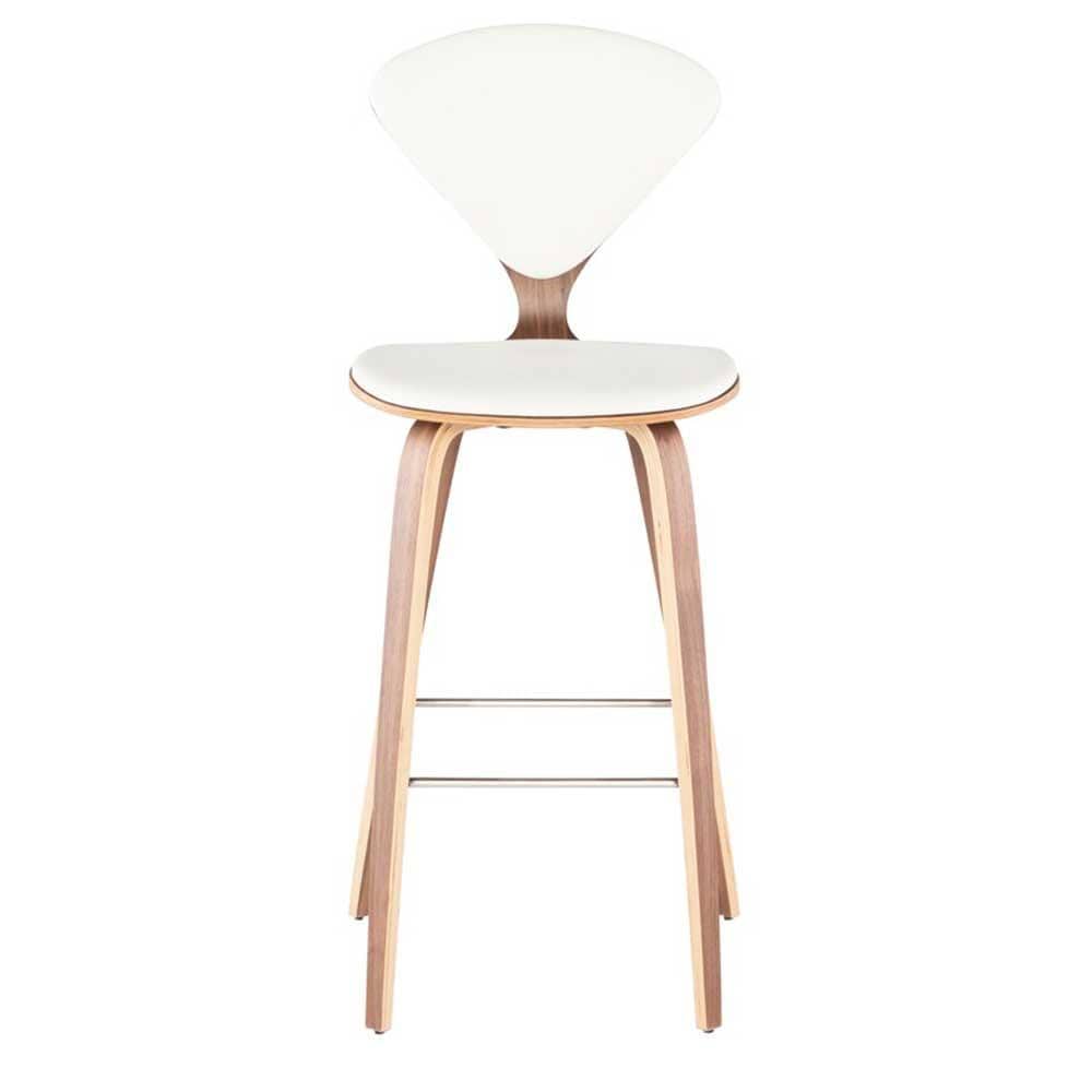 Nuevo Cherner, tabouret de bar rembourré, en cuir et placage de bois, blanc