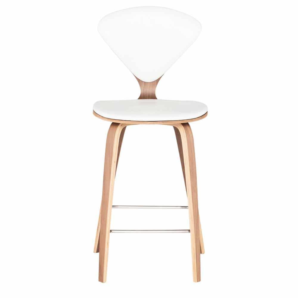 Nuevo Cherner, tabouret de comptoir rembourré, en cuir et placage de bois, blanc