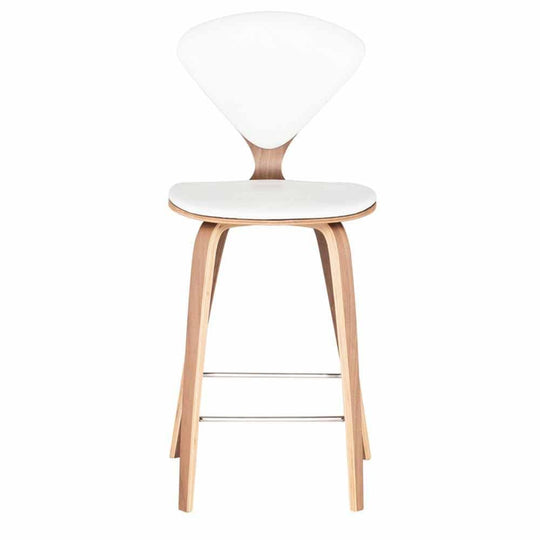 Nuevo Cherner, tabouret de comptoir rembourré, en cuir et placage de bois, blanc