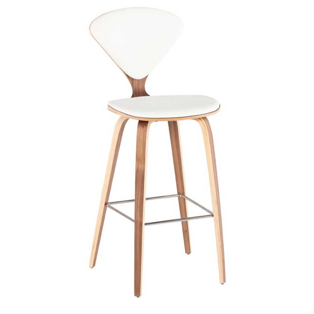 Nuevo Cherner, tabouret de bar rembourré, en cuir et placage de bois, blanc