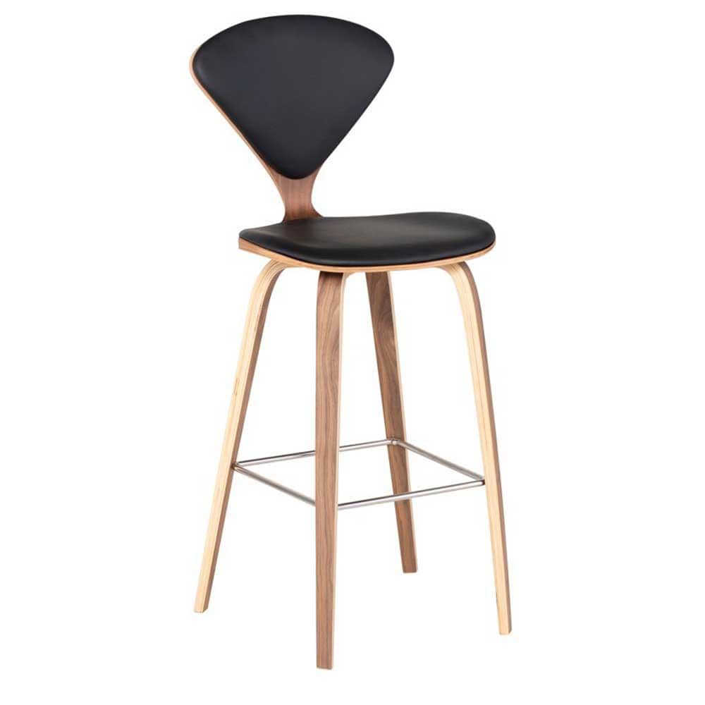 Nuevo Cherner, tabouret de bar rembourré, en cuir et placage de bois, noir