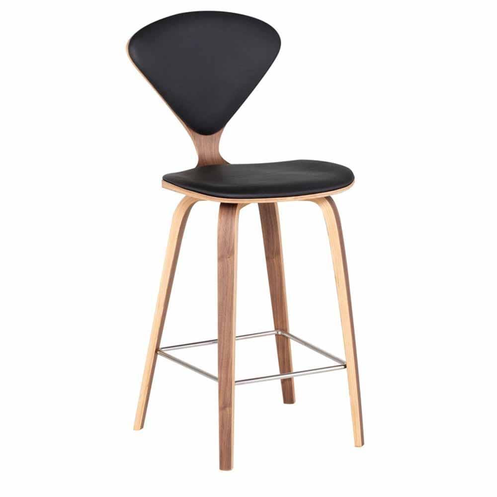 Nuevo Cherner, tabouret de comptoir rembourré, en cuir et placage de bois, noir