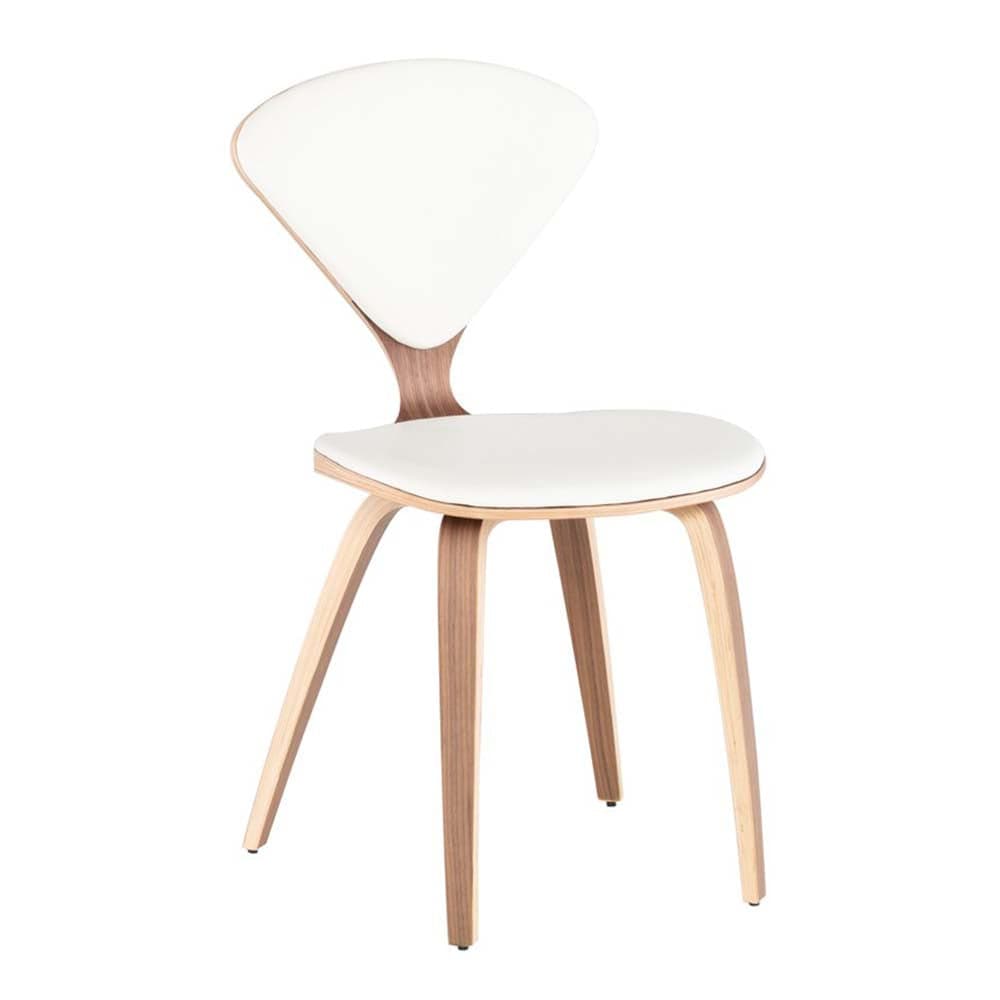 Nuevo Cherner, chaise rembourrée, en cuir et placage de bois, blanc