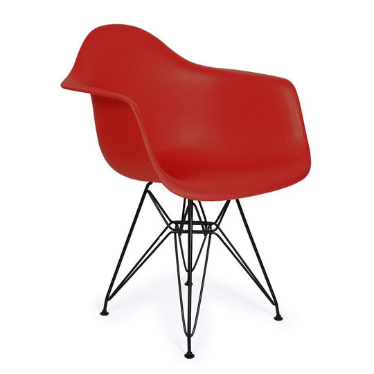 Reproduction Eiffel DAR, chaise à dîner, en polypropylène et métal, rouge, métal noir