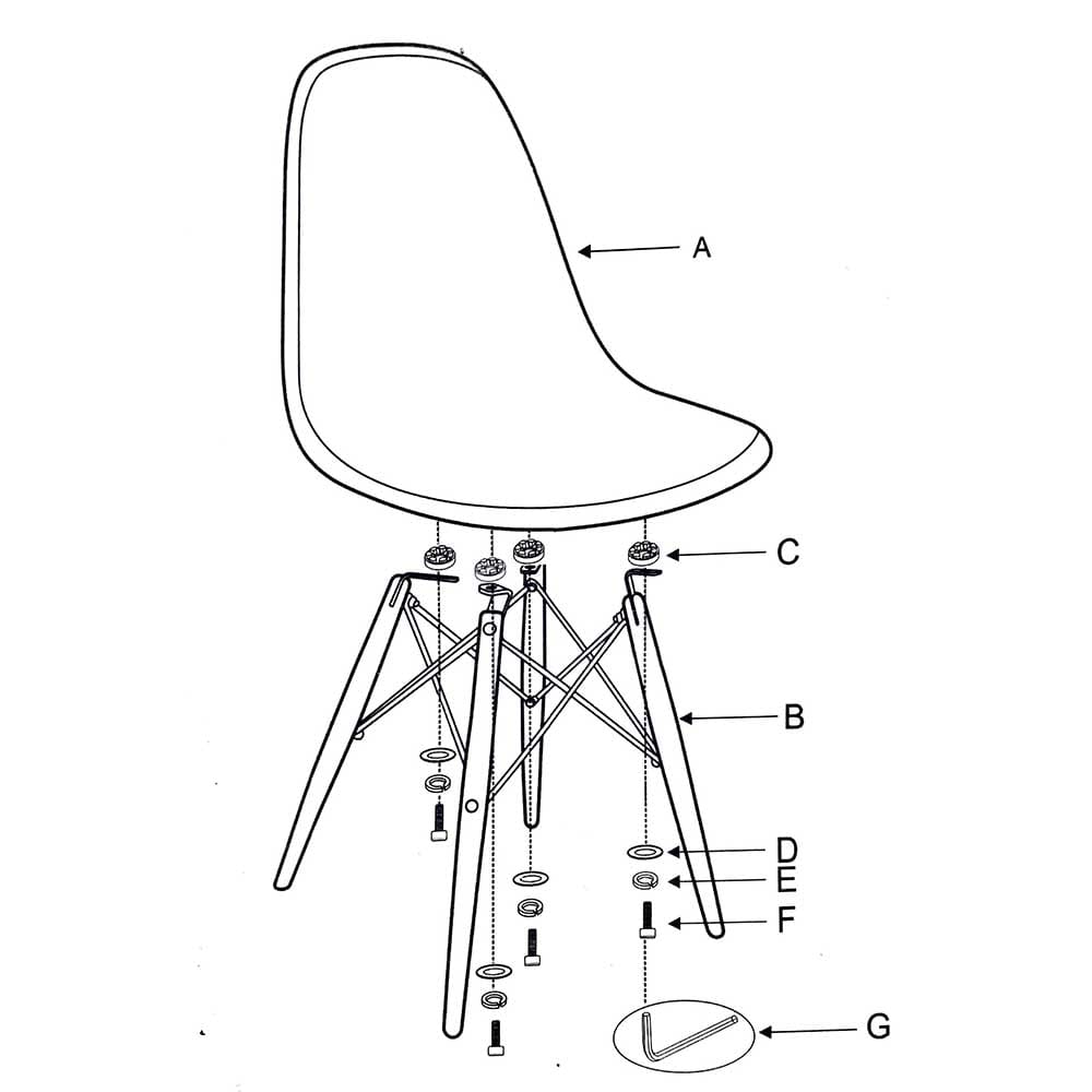 Reproduction Eiffel DSW, chaise à dîner, en polypropylène, bois et métal, montage