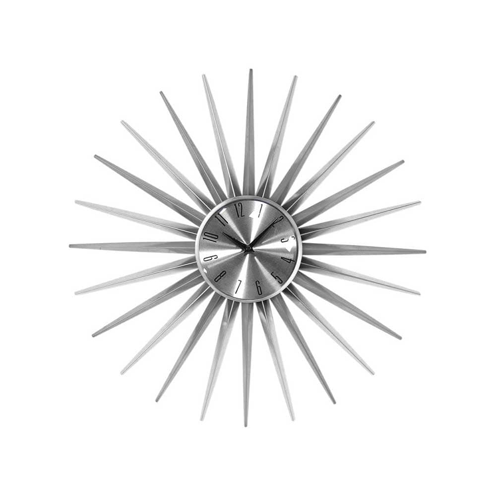 Reproduction Sunburst, horloge murale, en métal, argent