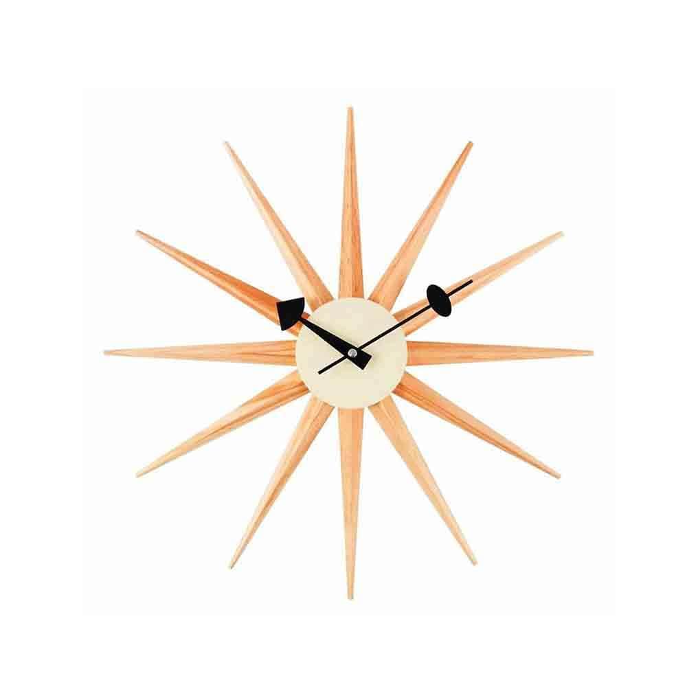 Reproduction Sunburst, horloge murale, en bois et métal, bouleau