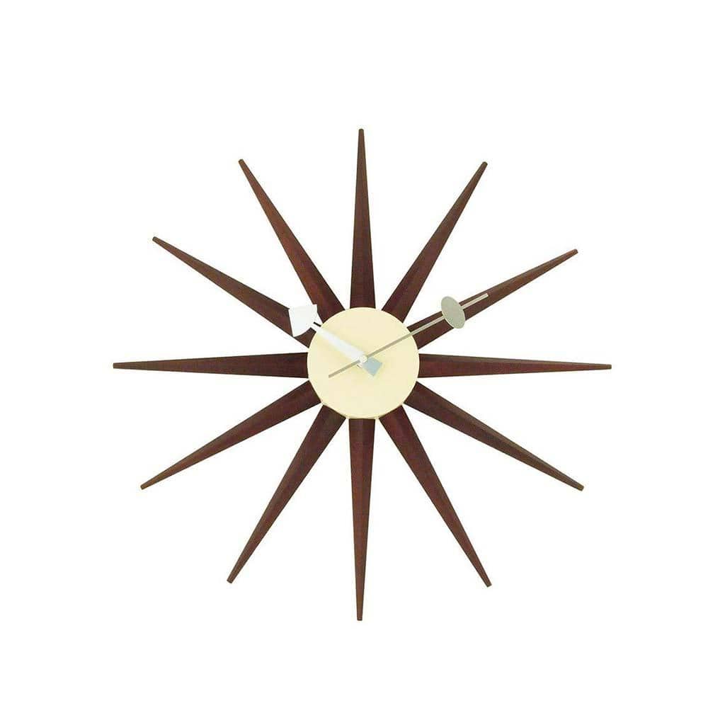 Reproduction Sunburst, horloge murale, en bois et métal, noyer